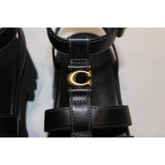 Coach Sculpted C Fisherman Platform Sandals Black Leather NIB $250 - Picture 3 of 6